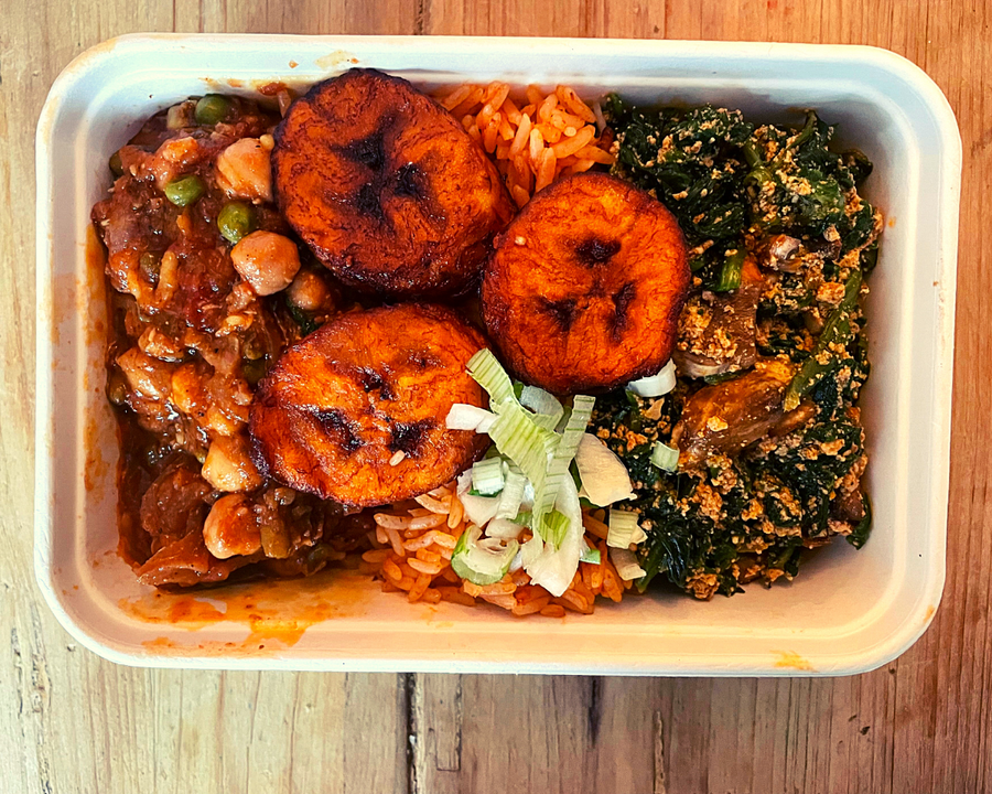 Ready Meals Delivered | 2 x Stew Jollof Box( Chickpea and Lentil and Spinach & Agushi)(Vegan) 