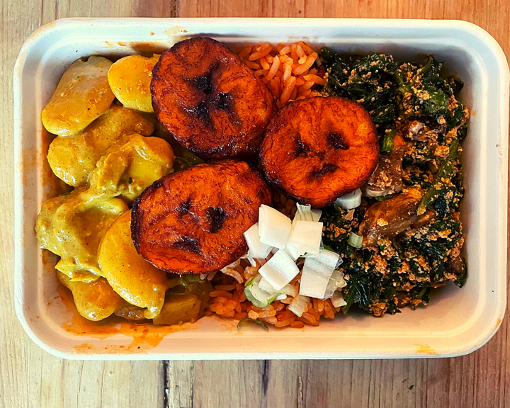 Ready Meals Delivered | 2 x Stew Jollof Box( Butter Bean and Spinach & Agushi)(Vegan) 