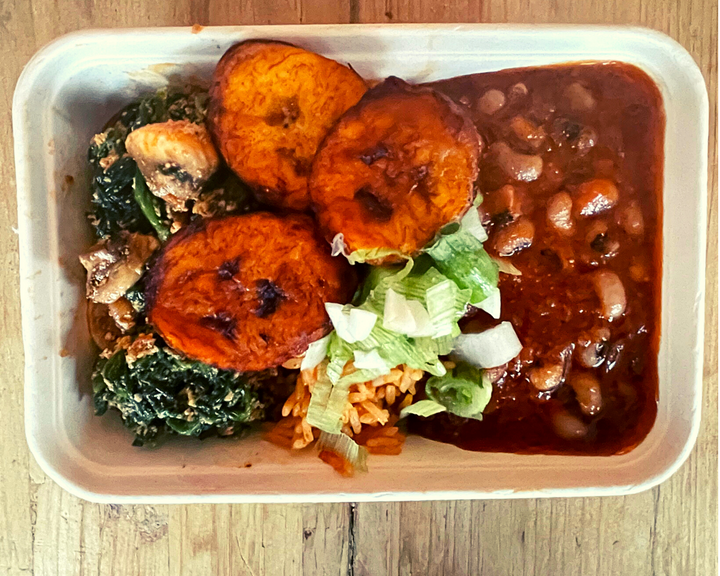 Ready Meals Delivered | 2 x Stew Jollof Box( Black-Eyed Beans and Spinach & Agushi)(Vegan) 