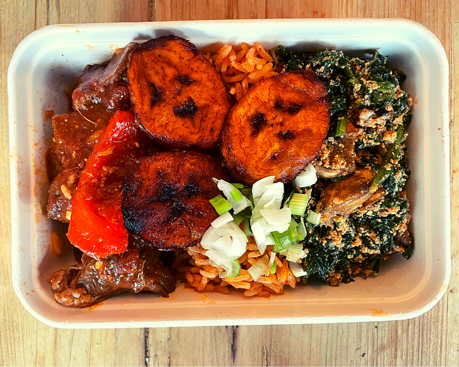 Ready Meals Delivered | 2 x Stew Jollof Box( Beef and Bell Pepper and Spinach & Agushi) 